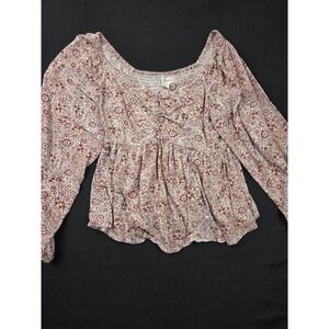 Jopana Womens Floral Print Smocked Peasant Blouse Size S Y2K Boho